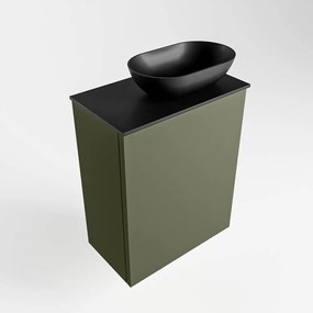 Mondiaz Fowy toiletmeubel 40cm army met zwarte waskom rechts en kraangat