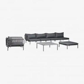 4-delige Modulaire Hoektuinbank Met Poef, Fauteuil En Roubly Salontafel Grijs – Grafiet - Sklum