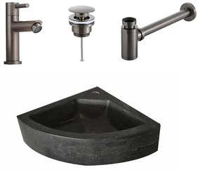 Lambini Designs Corner natuursteen fonteinset met gunmetal kraan en toebehoren