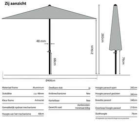 Madison Timor luxe stokparasol Ø400 cm - polyester grey