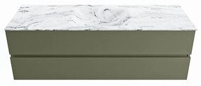 Mondiaz Vica DLux badmeubel 150cm army 2 lades met wastafel glace midden zonder kraangat