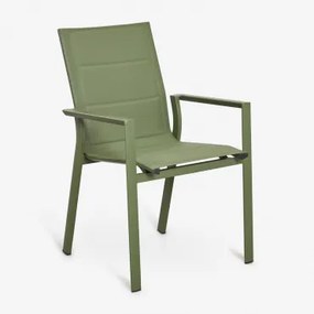 Stapelbare Set Van 4 Tuinstoelen Met Armleuningen Van Aluminium Karena Groen – Intens Olijf - Sklum