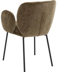 Goossens Basic Eetkamerstoel Eller groen stof met armleuning, modern design