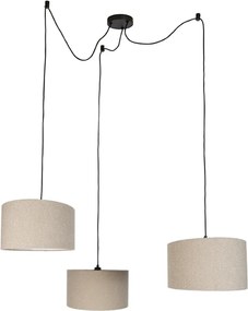 Hanglamp zwart met beige teddy stof 35cm 3-lichts - Cava