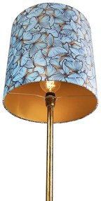 Stoffen Botanische vloerlamp goud met vlinderdessin kap 40 cm - Simplo Modern E27 Binnenverlichting Lamp