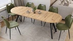Mazzoni ALMO Artisan Eiken / zwarte poten - OVALE UITSCHUIFTAFEL 140-240 cm VOOR 10-12 PERSONEN