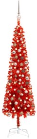 vidaXL Kerstboom met LED's en kerstballen smal 150 cm rood