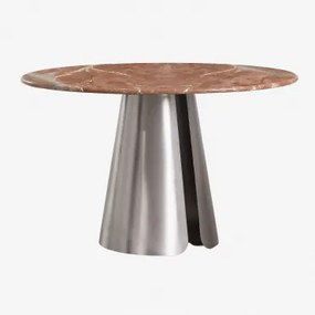 Ronde Eettafel Ø120 Cm Van Roestvrij Staal Baelor Rood Chigan-marmer - Sklum