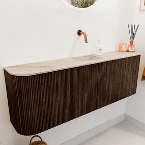 Mondiaz Joya DLux 125cm toiletmeubel ronding links/rechts walnut met wastafel faye midden zonder kraangat frappe