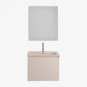 Macrae Houten Badkamermeubelset Met Geïntegreerde Wastafel Beige – Linnen & Rechthoekige Led En Anticondens 60x70 - Sklum