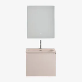 Macrae Houten Badkamermeubelset Met Geïntegreerde Wastafel Beige – Linnen & Rechthoekige Led En Anticondens 60x70 - Sklum