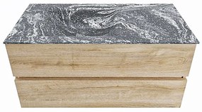 Mondiaz Vica DLux badmeubel 100cm washed oak 2 lades met wastafel lava links zonder kraangat