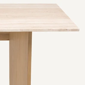 Travertijn tafel in massief eik, bleached, Mindo