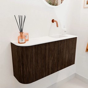 Mondiaz Joya 80cm toiletmeubel ronding links walnut met wastafel faye rechts zonder kraangat talc