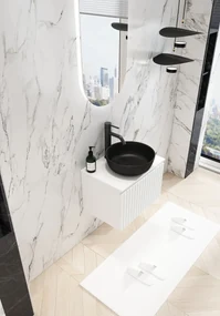 Fontana Stripe mat wit badmeubel ribbelfront 60cm met zwarte waskom