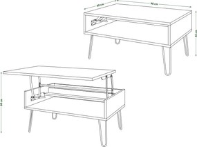HAIRPIN S-90 Eik Bruin/Zwart Mat - MODERNE KOFFIETAFEL MET OPKLAPBARE TAFEL + OPBERGVAK + PLANK
