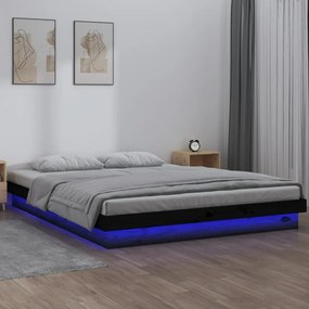 vidaXL Bedframe LED massief hout zwart 140x200 cm