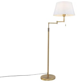 Stoffen Vloerlamp brons met witte kap en verstelbare arm - Ladas Deluxe Modern E27 rond Binnenverlichting Lamp