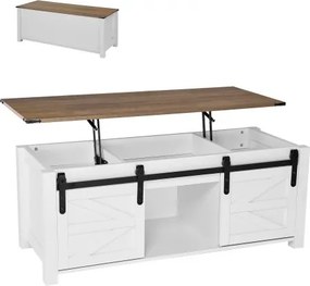 VEVOR Lift Top Salontafel 120 cm, Rustieke Salontafel met Barndeur en Verborgen Opbergvak, Modern Rechthoekig Lift Top voor Woonkamer Kantoor Thuis, Woonkamertafel Banktafel Wit