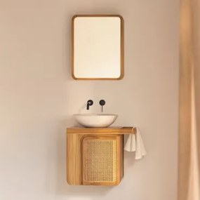 Georgy Zwevend Badkamermeubelset Van Teakhout Teakhout & Rond Cement Wit Ø40 Cm Zavion & Rechthoekig Met Afgeronde Hoeken En Opbergruimte 45x60 -