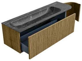 Mondiaz Kurve-dlux 145cm badmeubel ronding rechts dusk met 1 lade en deur en wastafel big large kraangat links lava