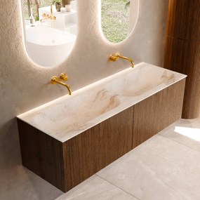 Mondiaz Kurve-dlux 140cm badmeubel dusk met 2 lades en wastafel stor small dubbel zonder kraangat frappe