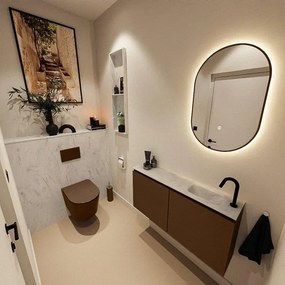 MONDIAZ TURE-DLUX 100cm toiletmeubel Rust. EDEN wastafel Opalo positie rechts. Met 1 kraangat. TUREDX100RUSR1OPA