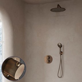 Saniclear Antique Stripes inbouw regendouche rond met 20cm hoofddouche, muurarm en 2 standen handdouche verouderd messing