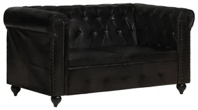 vidaXL Tweezitsbank Chesterfield-stijl echt leer zwart