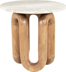 Marmere Bijzettafel Met Hout - 52 X 52cm.