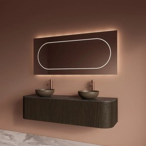 Gliss Design Alluro badmeubel ribbelfront met ronding links/rechts 160cm charcoal en zwart leisteen toppaneel