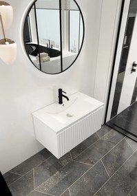 Fontana Lento wit badkamermeubel ribbelfront met witte wastafel 80cm 1 kraangat en ronde spiegel