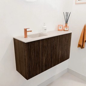 Mondiaz Joya DLux 80cm toiletmeubel ronding rechts walnut met wastafel faye links 1 kraangat meli