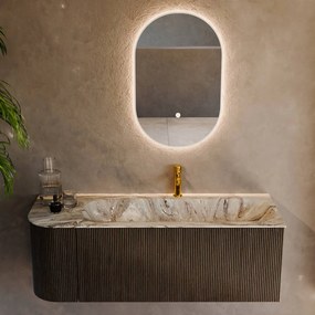 Mondiaz Kurve-dlux 125cm badmeubel ronding links shadow met 1 lade en deur en wastafel big medium kraangat rechts glace