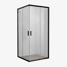 Vierkante Douchewand Met Schuifdeuren, 6 Mm Gehard Glas En Aluminium Brent Transparant & Matzwart & 90 X 90 X 195 Cm - Sklum