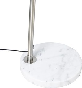 Booglamp staal met witte marmeren voet met kap staal - XXL