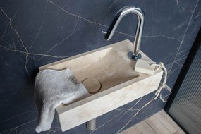Saniclear White Travertin fonteinset met gebogen kraan in chroom