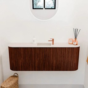 Mondiaz Joya DLux 115cm toiletmeubel ronding links/rechts ruby met wastafel faye midden 1 kraangat meli
