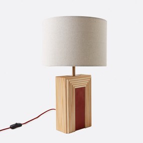 Tafellamp in rotan en keramiek, lampenkap van linnen, CÉRABI