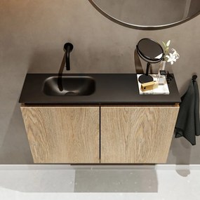 Mondiaz Ture 80cm toiletmeubel washed oak met wastafel urban links geen kraangat