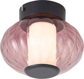 Design plafondlamp zwart 18cm met paars glas incl. LED 3-staps dimbaar - Margherite