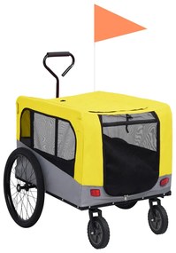 vidaXL Huisdierenfietskar 2-in-1 aanhanger loopwagen geel en grijs