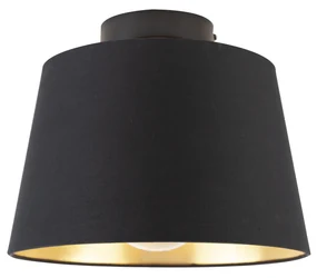 Stoffen Plafondlamp met katoenen kap zwart met goud 25 cm - Combi zwart Klassiek / Antiek E27 rond Binnenverlichting Lamp