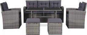 vidaXL 6-delige Loungeset met kussens poly rattan grijs