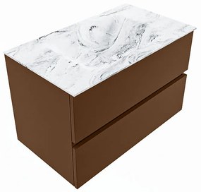 Mondiaz Vica DLux badmeubel 80cm rust 2 lades met wastafel glace midden zonder kraangat