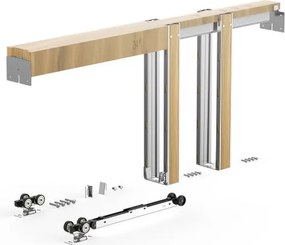VEVOR Pocket Frame Set 711,2 mm Schuifdeurbeslag met stalen bouten, gecoat, voor voordeuren, tweeweg softclose mechanisme, soepel schuiven, ruimtebesparend, verborgen montage, verstelbare breedte