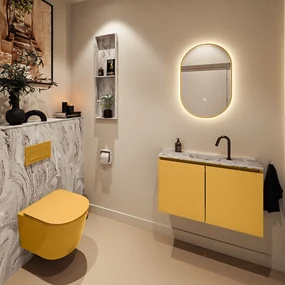 Mondiaz Ture DLux toiletmeubel 80cm ocher met wastafel glace midden met kraangat