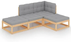 vidaXL 4-delige Loungeset met kussens massief grenenhout