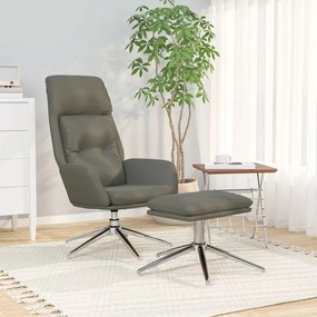 vidaXL Relaxstoel met voetenbank echt leer en kunstleer grijs