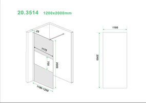 Mueller Slimline 120cm douchewand rookglas met schaamband 8mm NANO glas